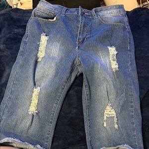 Distressed Blue Denim Shorts